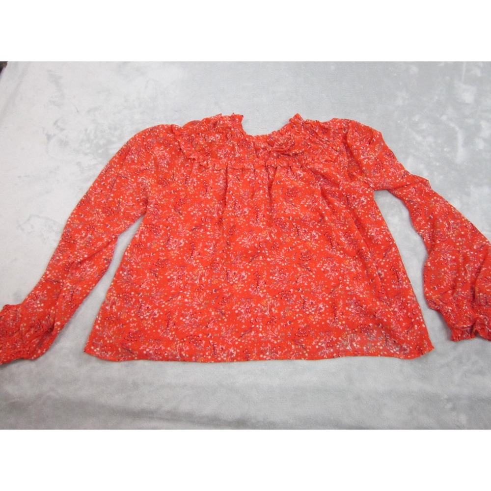 Fate Ruffle Neck Blouse Womens S Red Floral Long Sleeve Boho Top